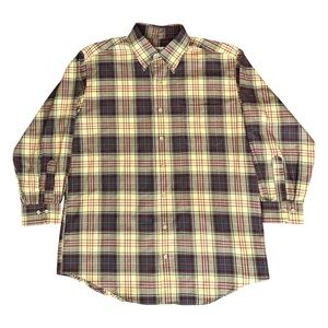 VTG Viyella Cotton/Wool Button Down Shirt Cream/Red/Green Plaid Tartan Men Large